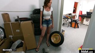 Tattooed brunette with big melons, Tricia Oaks is getting drilled hard from the back and enjoying it