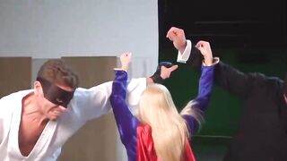 Superheroine got caught by males who just wish to have some fun with her big boobs