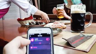 Remote orgasm control of my stepsister in pub!