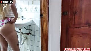 I fuck my stepsister in the bathroom without a screw-rubber. My stepsister has a marvelous booty. That Playgirl loves big schlongs. I get sexually excited when I see her. My dad leaves the room and almost catches us fucking my sister in the washroom.