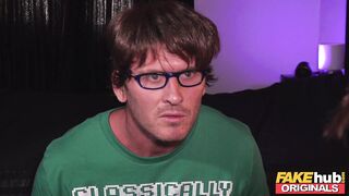 FAKEhub - Beauties sleepover night heats up when young brother and his weird mature geeky friend try to fuck the excited golden-haired British girlfriend giving her a double dicking orgasm and a creampie