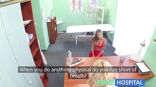 FAKE HOSPITAL - Nasty golden-haired nurse sexually seduces stunning recent patient