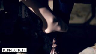 Claire Castel taken care of by 3 men