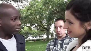 Sweet brunette is cuckolding her partner with a handsome, black man and enjoying it a lot