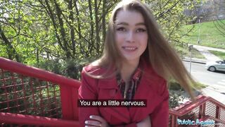 Public Agent Nervous looking woman sucks and bangs dick through a gloryhole