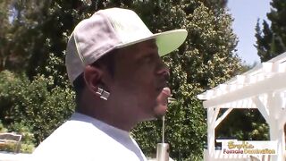 Busty milf is having wild sex with a black dude, in the middle of the day