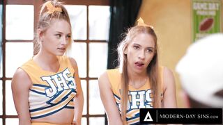 MODERN-DAY SINS - Teen Cheerleaders Kyler Quinn and Khloe Kapri CUM SWAP Their Coach's BIG LOAD!