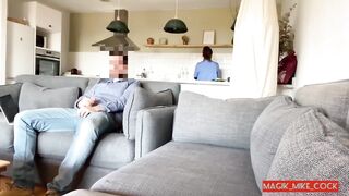 Part 1: PENIS FLASH MAID, pervert jerks off and gets caught by naive nanny, she blows him deep