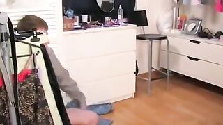 Mamma calls her step-son and that guy was masturbating with her pants