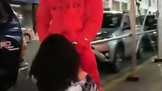 Black stud is fucking a slutty brunette, Queen Rogue in a public place, all night long