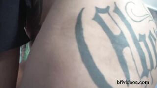 Big ass woman with tattoos is farting at her kinky girlfriend's face, 'cuz it feels so nice