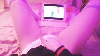 Kawaii girl masturbates after class watching lesbian manga until squirts and urinates herself