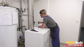 FAKEhub - Handyman electrocuted after trying to assist a concupiscent but firm British Ebony sweetheart with big boobs and ass who he gets a sloppy wet deep throat blow job from and bangs in her bald taut super moist hot vagina g