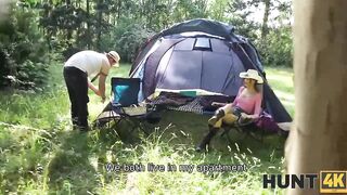 Naughty angel is often having casual sex with various strangers while camping in the forest