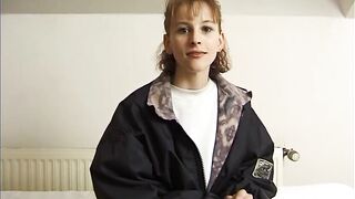 Barely legal hottie has a massive smile on her face while playing with her bare body