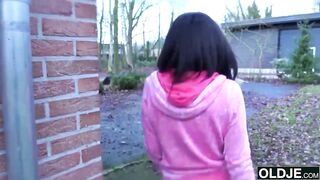 Hawt youthful gal screwed by overweight grand-daddy gets cum in throat and swallows