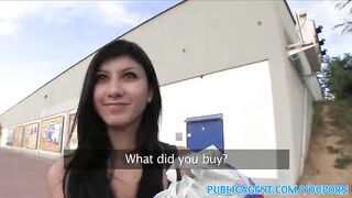 PublicAgent Ebony haired playgirl bangs stranger behind supermarket