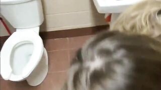 Public bath sex with surprise fellatio creampie