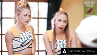 MODERN-DAY SINS - Teen Cheerleaders Kyler Quinn and Khloe Kapri CUM SWAP Their Trainer's BIG LOAD!