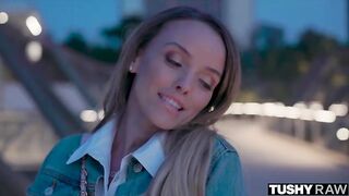 Serious and elegant small in yellow lingerie spreads her anal opening for a hard schlong in a dark room