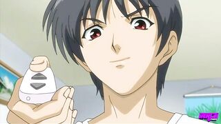 Hentai FFM 3-some starts with a remote sex-toy and ends with spit-roasting and a hot creampie