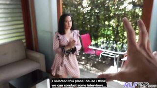 Brunette hair Hair milf is cheating on her husband with a gracious guy and moaning from pleasure whilst cumming