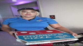 Busty blonde pizza delivery angel is having sex with her black client, instead of just getting tips