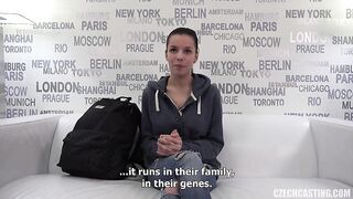 Czech hottie, Linda is sucking a big wang during a porn movie scene casting and enjoying it