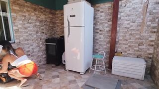 Naughty neighbor is tidying her area with her big ass to seduce me!