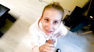 Russian golden-haired is waiting to get a massive spunk fountain all over her bazookas, after a casual bang