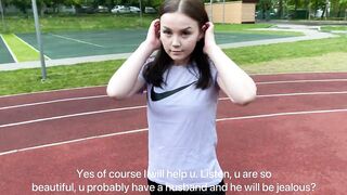 While the HUSBAND takes a shower, the young wife takes him in the cunt