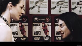 three stunning lesbians are making love in the locker room, whilst no one is watching 'em