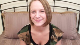 Watch this brand fresh teen deep throat a chunky schlong