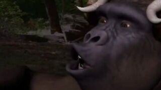 Apes doing a bestial gang bang with a woman