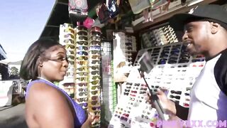 Voluptuous Ebony sweetheart with a giant butt is getting banged from the back, in her bedroom