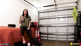 Slutty milf is kneeling on the floor whilst sucking a stiff rod, to make it explode