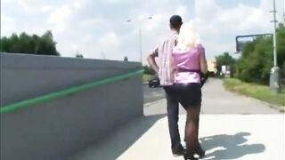 Insatiable German golden-haired is having hardcore sex in the nature, in the midst of the day