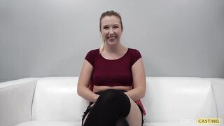 Small titted, Czech woman, Kelly is masturbating on the couch, in front of the camera