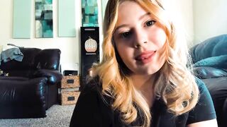 Chubby golden-haired slut with big melons is masturbating in front of the camera with a vibrator