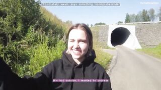 Russian teen brunette with small boobs likes to have sex in the nature, during the day
