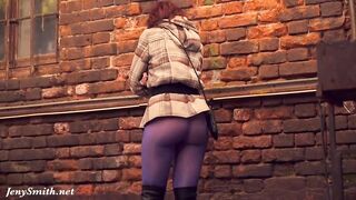 Jeny Smith got bare on the night club entrance. Naked on stairs