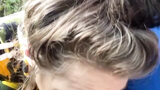 White crackhead sucks a penis and takes a load of cum in her mouth at the end