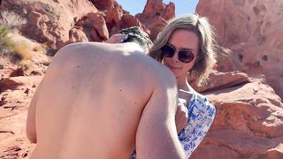 Wife bangs friend in front of husband whilst on public hike in the desert / Sloppy seconds creampie