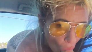 Smutty Wench Cassie wears sunglasses as she sucks dong & takes a load of cum on her face