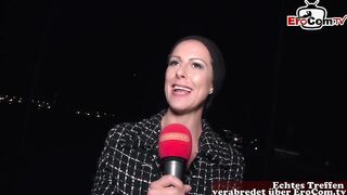 Real public flashing at street casting with unknown people