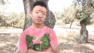 Golden-Haired teaches an stupid Asian stud how to fuck