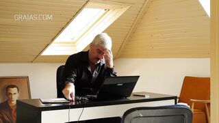 Old chap undressing a youthful model