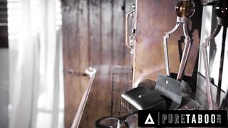 Reagan Foxx is sucking her step- son's rod to make it hard enough for her twat