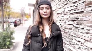 Frisky brunette with small titties is about to have casual sex with an aged stud from the neighborhood