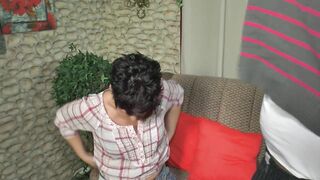 Mature, German brunette is often having casual sex on the couch, after sucking her lover's weenie